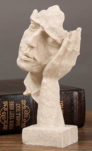 Handmade I Didn’t Hear Decor, Abstract Face Sculpture, Silence Art Statue, Facial Expression Decor