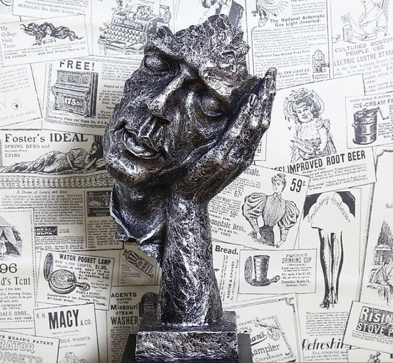 Handmade I Didn’t Hear Decor, Abstract Face Sculpture, Silence Art Statue, Facial Expression Decor