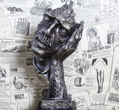 Handmade I Didn’t Hear Decor, Abstract Face Sculpture, Silence Art Statue, Facial Expression Decor