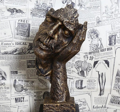 Handmade I Didn’t Hear Decor, Abstract Face Sculpture, Silence Art Statue, Facial Expression Decor