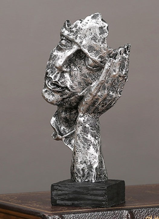 Handmade I Didn’t Hear Decor, Abstract Face Sculpture, Silence Art Statue, Facial Expression Decor