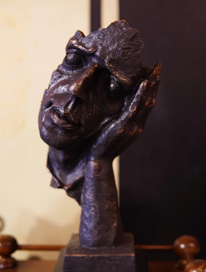 Handmade I Didn’t Hear Decor, Abstract Face Sculpture, Silence Art Statue, Facial Expression Decor