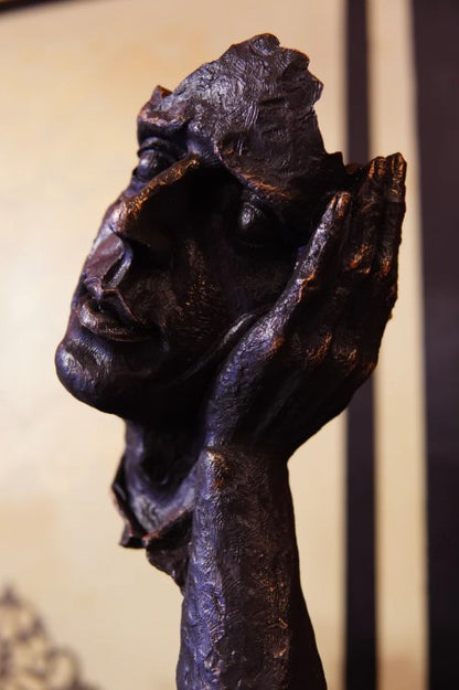 Handmade I Didn’t Hear Decor, Abstract Face Sculpture, Silence Art Statue, Facial Expression Decor
