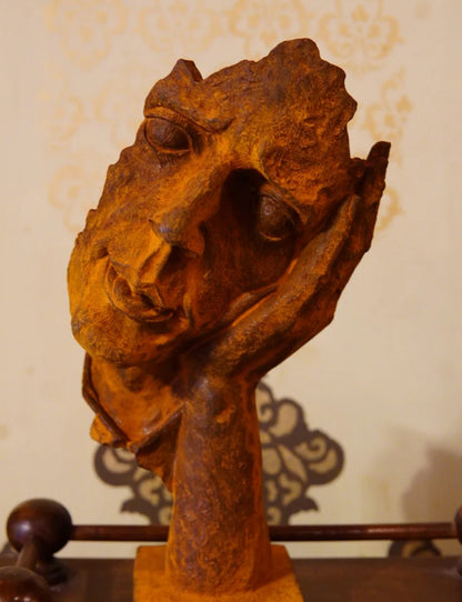Handmade I Didn’t Hear Decor, Abstract Face Sculpture, Silence Art Statue, Facial Expression Decor
