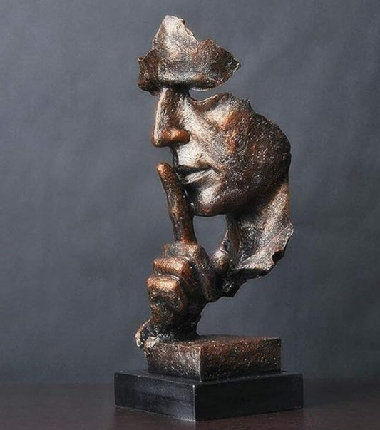 Silence Face Sculpture, Shushing Mask Decor, Abstract Face Statue, Emotional Art Piece