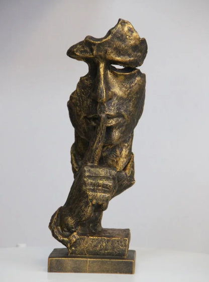 Silence Face Sculpture, Shushing Mask Decor, Abstract Face Statue, Emotional Art Piece