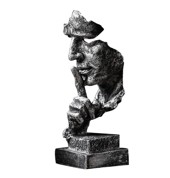 Silence Face Sculpture, Shushing Mask Decor, Abstract Face Statue, Emotional Art Piece