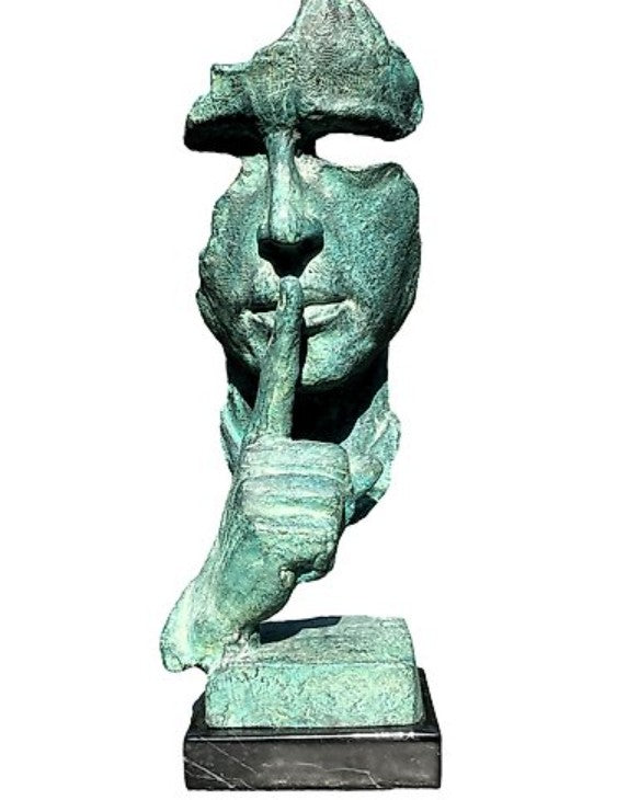Silence Face Sculpture, Shushing Mask Decor, Abstract Face Statue, Emotional Art Piece