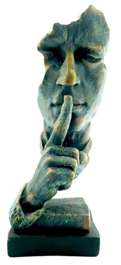 Silence Face Sculpture, Shushing Mask Decor, Abstract Face Statue, Emotional Art Piece