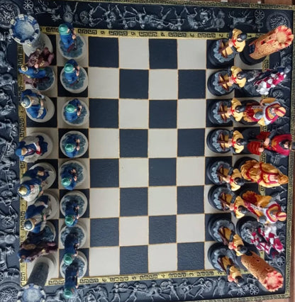 Historical Chess Set with Decorative Board, Medieval Chess Set with Detailed Warrior Pieces, Antique Look Chess Set with Medieval Figures