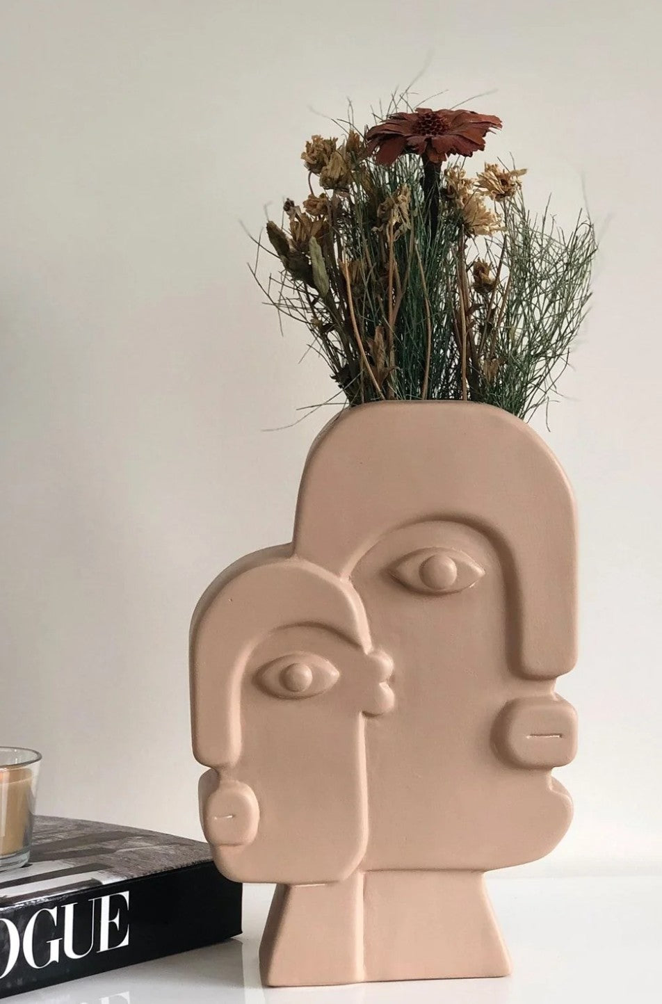 Keramikvase mit Gesichtskunst, Blumenvase mit Gesicht, abstrakte Gesichtsskulptur, Vase im nordischen Stil, nordische rustikale Dekoration, Wohnakzente, Picasso-Vase, Gesichtsvase, Gesichtskunstvase, abstrakte Gesichtsvase