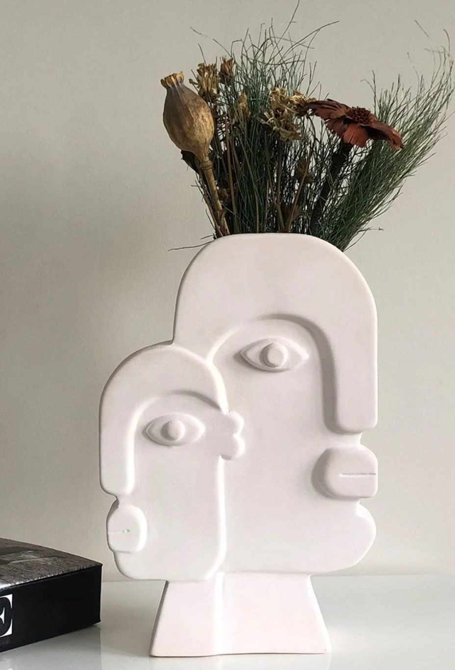 Keramikvase mit Gesichtskunst, Blumenvase mit Gesicht, abstrakte Gesichtsskulptur, Vase im nordischen Stil, nordische rustikale Dekoration, Wohnakzente, Picasso-Vase, Gesichtsvase, Gesichtskunstvase, abstrakte Gesichtsvase