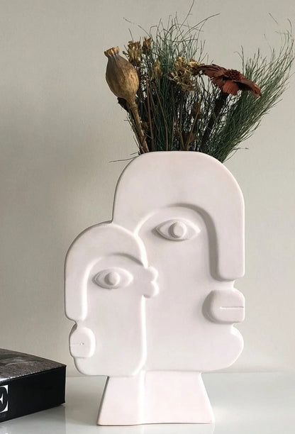Keramikvase mit Gesichtskunst, Blumenvase mit Gesicht, abstrakte Gesichtsskulptur, Vase im nordischen Stil, nordische rustikale Dekoration, Wohnakzente, Picasso-Vase, Gesichtsvase, Gesichtskunstvase, abstrakte Gesichtsvase