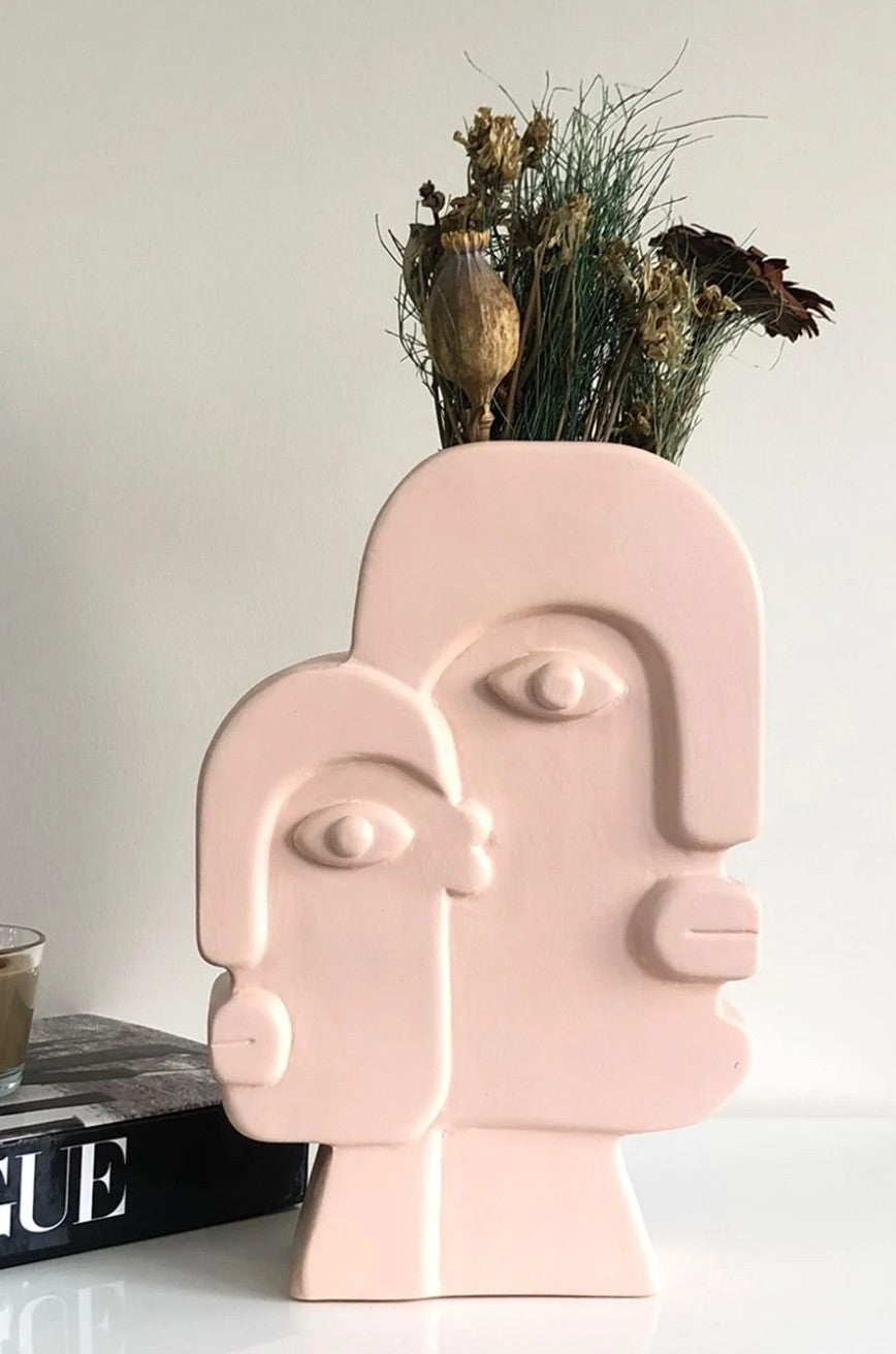 Keramikvase mit Gesichtskunst, Blumenvase mit Gesicht, abstrakte Gesichtsskulptur, Vase im nordischen Stil, nordische rustikale Dekoration, Wohnakzente, Picasso-Vase, Gesichtsvase, Gesichtskunstvase, abstrakte Gesichtsvase