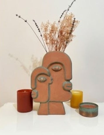 Keramikvase mit Gesichtskunst, Blumenvase mit Gesicht, abstrakte Gesichtsskulptur, Vase im nordischen Stil, nordische rustikale Dekoration, Wohnakzente, Picasso-Vase, Gesichtsvase, Gesichtskunstvase, abstrakte Gesichtsvase