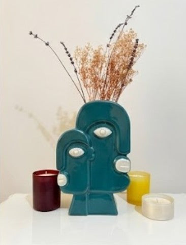 Keramikvase mit Gesichtskunst, Blumenvase mit Gesicht, abstrakte Gesichtsskulptur, Vase im nordischen Stil, nordische rustikale Dekoration, Wohnakzente, Picasso-Vase, Gesichtsvase, Gesichtskunstvase, abstrakte Gesichtsvase