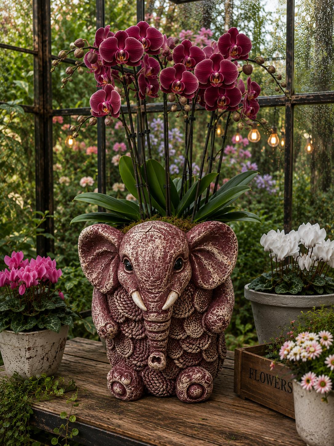 Elephant Planter Vase, Decorative Flower Pot, Polyester Elephant Sculpture, Animal Decor