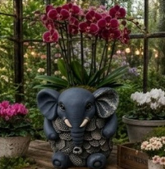 Elephant Planter Vase, Decorative Flower Pot, Polyester Elephant Sculpture, Animal Decor