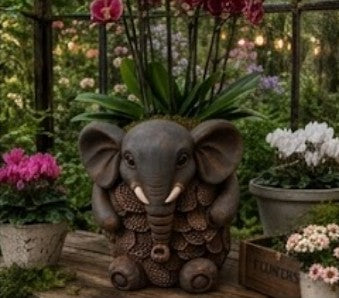 Elephant Planter Vase, Decorative Flower Pot, Polyester Elephant Sculpture, Animal Decor