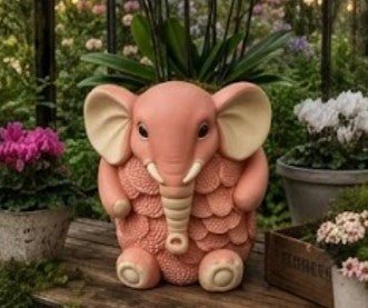 Elephant Planter Vase, Decorative Flower Pot, Polyester Elephant Sculpture, Animal Decor