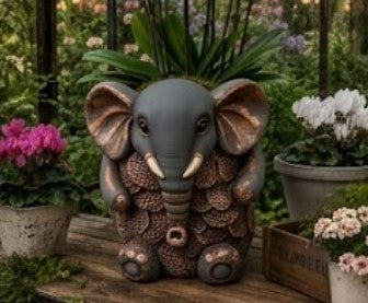 Elephant Planter Vase, Decorative Flower Pot, Polyester Elephant Sculpture, Animal Decor