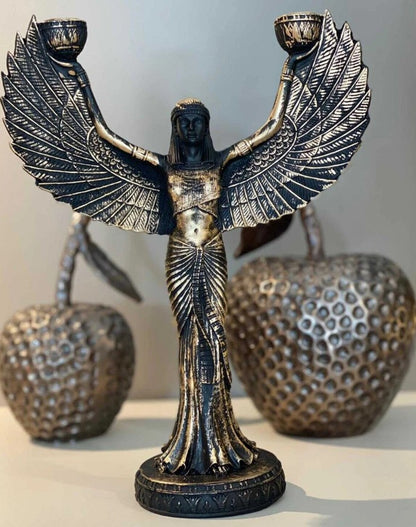 Statua portacandele della dea Iside, portacandele egizio di Iside, portacandele di Iside, candeliere di Iside, decorazione artistica con portacandele di Iside