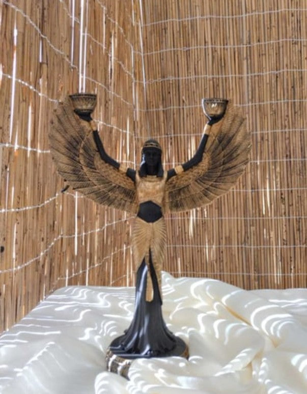 Statua portacandele della dea Iside, portacandele egizio di Iside, portacandele di Iside, candeliere di Iside, decorazione artistica con portacandele di Iside