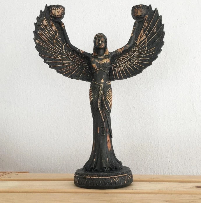 Statua portacandele della dea Iside, portacandele egizio di Iside, portacandele di Iside, candeliere di Iside, decorazione artistica con portacandele di Iside