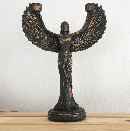 Statua portacandele della dea Iside, portacandele egizio di Iside, portacandele di Iside, candeliere di Iside, decorazione artistica con portacandele di Iside