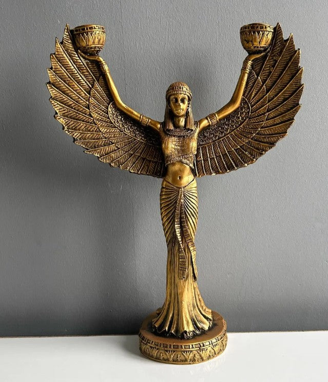 Statua portacandele della dea Iside, portacandele egizio di Iside, portacandele di Iside, candeliere di Iside, decorazione artistica con portacandele di Iside