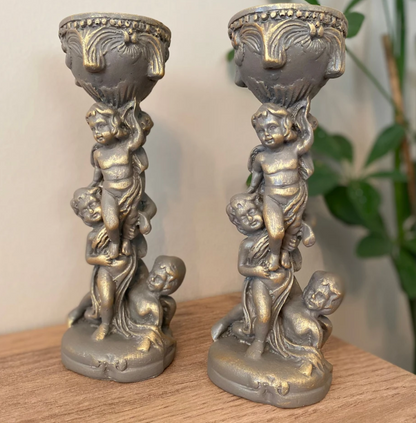 Angel Candle Holders, Vintage Cherub Candle Holders, Cherub Candle Holder, Antique Style Cherub Candle Holders, Angel Candlestick