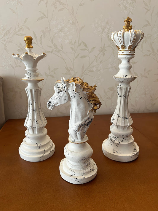 Chess Statues Set of 3, Chess Art Sculptures, Decorative Chess Statues, Chess Sculpture, Chess Lover Gift Set, Chess Decor, Chess Statue, Chess Decor, Chess Objects