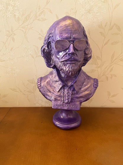 Shakespeare Bust Statue, Shakespeare With Sunglasses Statue, Modernized Historical Figure Bust, Shakespeare Bust Sculpture, Shakespeare Bust, Shakespeare Statue