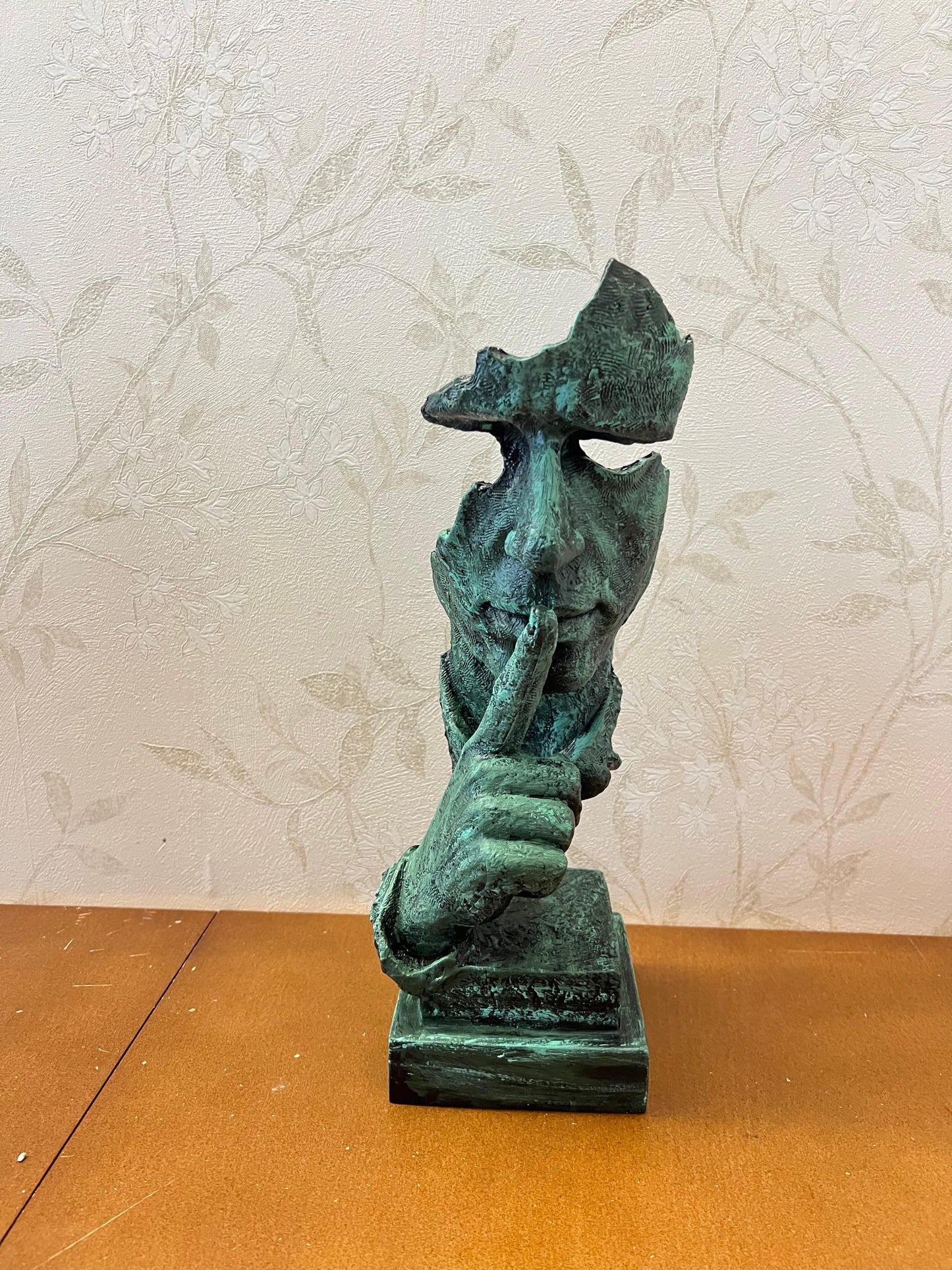Silence Face Sculpture, Shushing Mask Decor, Abstract Face Statue, Emotional Art Piece
