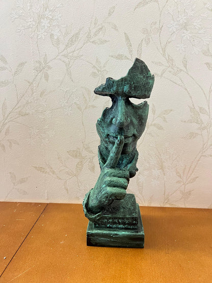Silence Face Sculpture, Shushing Mask Decor, Abstract Face Statue, Emotional Art Piece