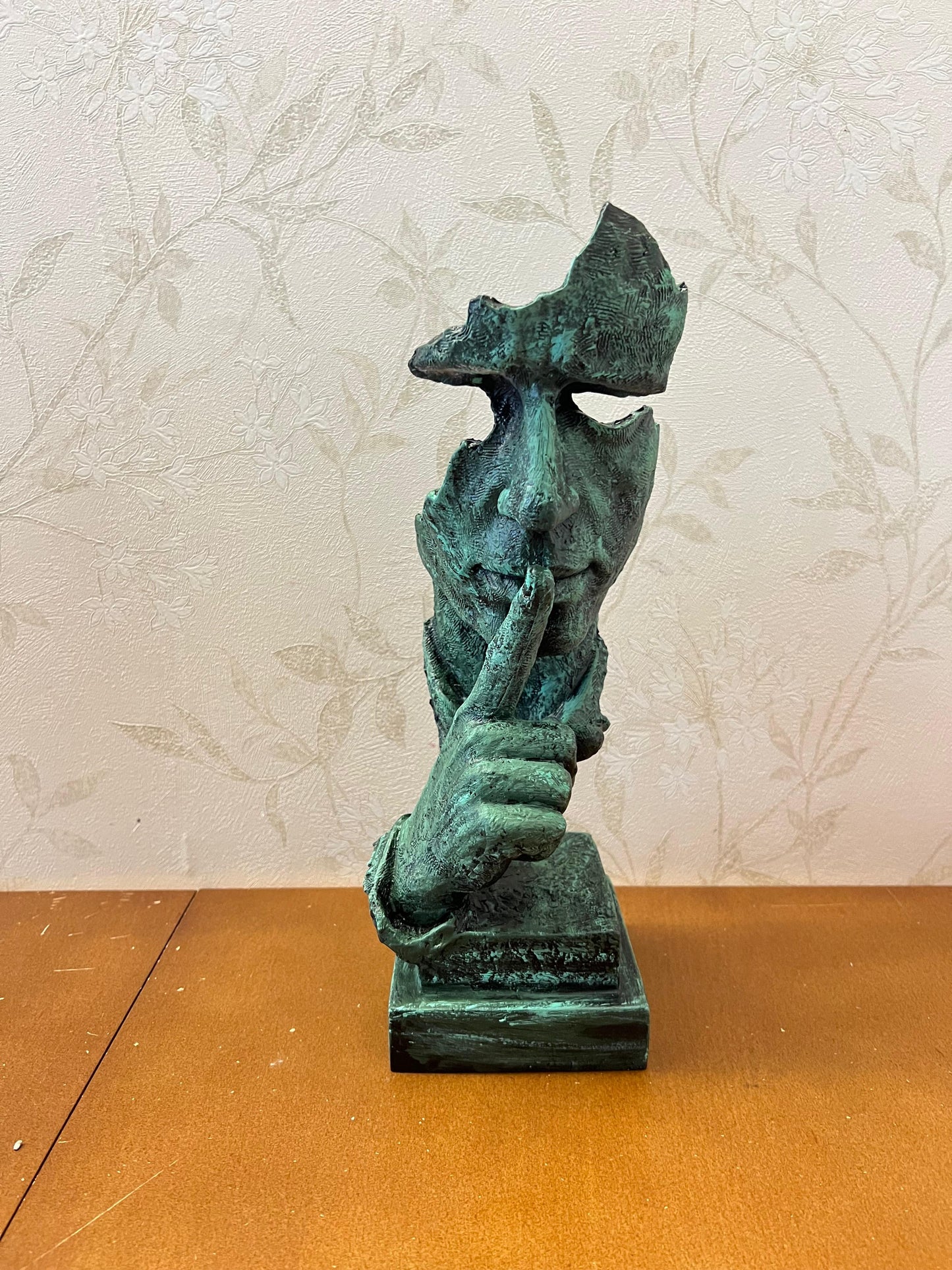 Silence Face Sculpture, Shushing Mask Decor, Abstract Face Statue, Emotional Art Piece