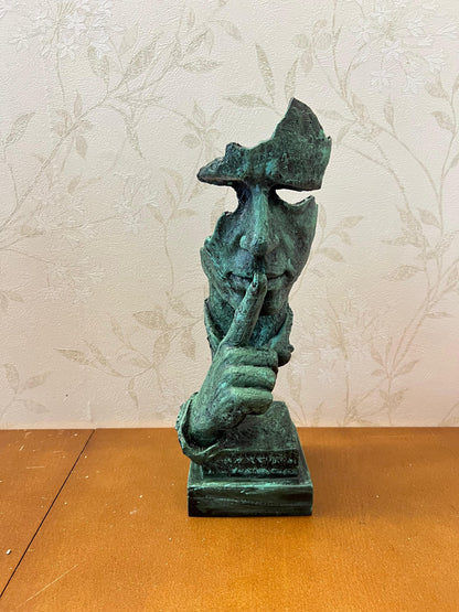 Silence Face Sculpture, Shushing Mask Decor, Abstract Face Statue, Emotional Art Piece