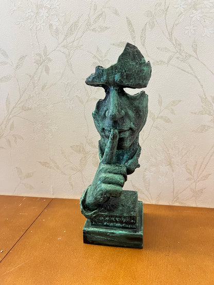 Silence Face Sculpture, Shushing Mask Decor, Abstract Face Statue, Emotional Art Piece