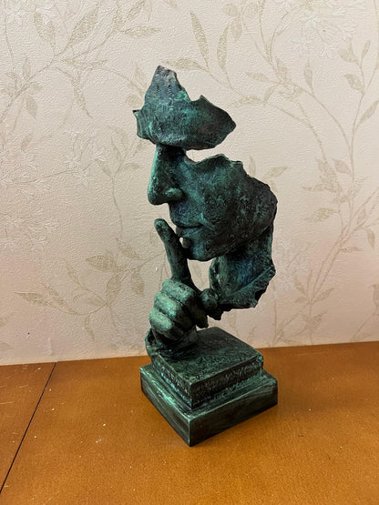 Silence Face Sculpture, Shushing Mask Decor, Abstract Face Statue, Emotional Art Piece