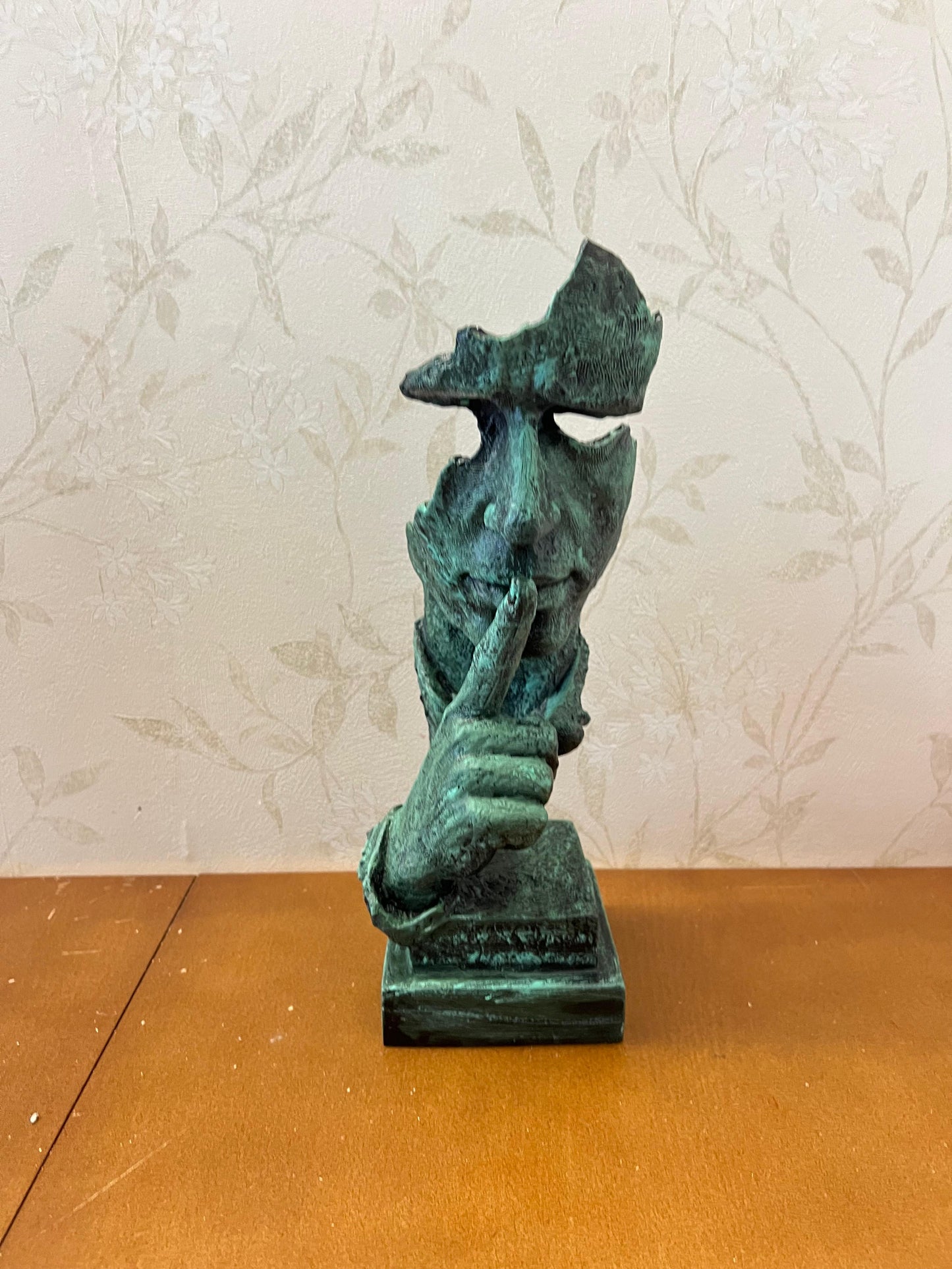 Silence Face Sculpture, Shushing Mask Decor, Abstract Face Statue, Emotional Art Piece