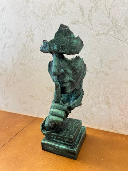 Silence Face Sculpture, Shushing Mask Decor, Abstract Face Statue, Emotional Art Piece