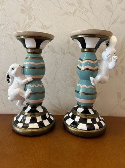 Easter Bunny Candle Holder Set with Climbing Rabbits and Egg Design, Easter Rabbit Candle Holder, Easter Rabbit Candlesticks, Bunny Candle Holder, Rabbit Candle Holder