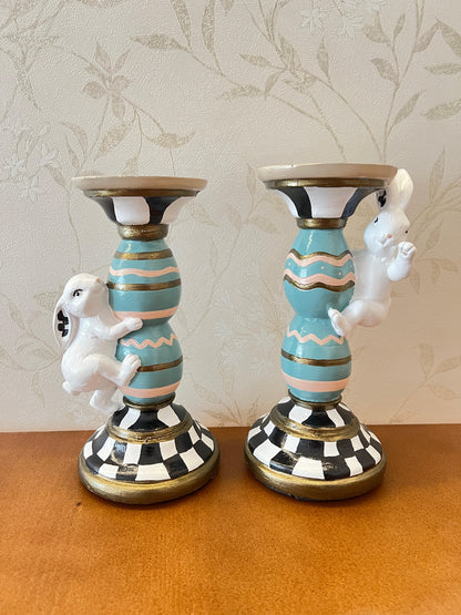 Easter Bunny Candle Holder Set with Climbing Rabbits and Egg Design, Easter Rabbit Candle Holder, Easter Rabbit Candlesticks, Bunny Candle Holder, Rabbit Candle Holder