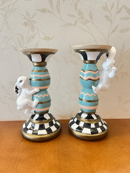 Easter Bunny Candle Holder Set with Climbing Rabbits and Egg Design, Easter Rabbit Candle Holder, Easter Rabbit Candlesticks, Bunny Candle Holder, Rabbit Candle Holder