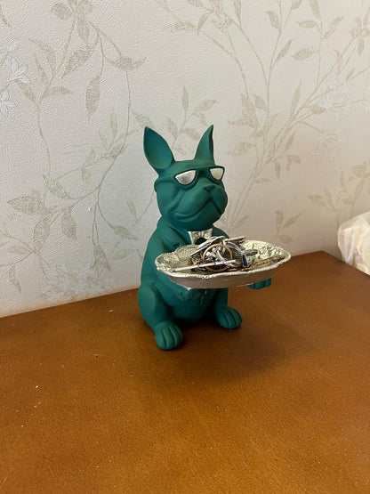 Handmade Bulldog Tray Decor, Funny Dog Sculpture, Polyester Modern Home Accent, French Bulldog Figurine Gift