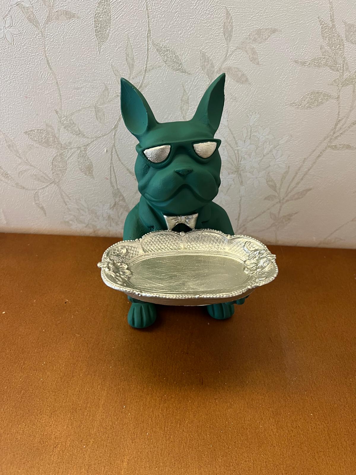 Handmade Bulldog Tray Decor, Funny Dog Sculpture, Polyester Modern Home Accent, French Bulldog Figurine Gift