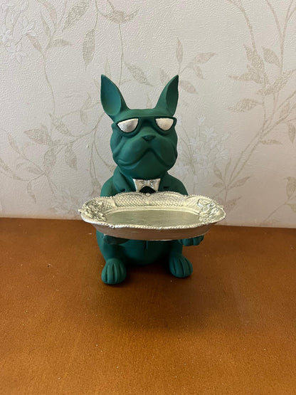 Handmade Bulldog Tray Decor, Funny Dog Sculpture, Polyester Modern Home Accent, French Bulldog Figurine Gift
