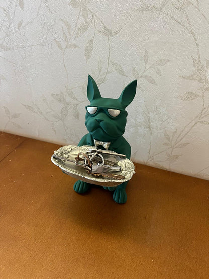 Handmade Bulldog Tray Decor, Funny Dog Sculpture, Polyester Modern Home Accent, French Bulldog Figurine Gift
