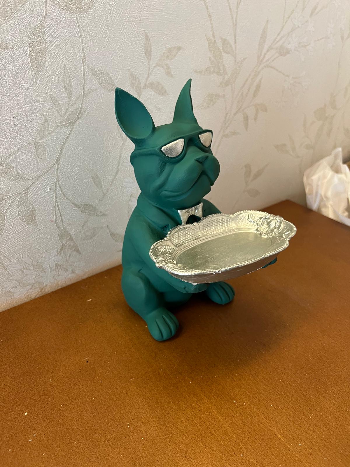Handmade Bulldog Tray Decor, Funny Dog Sculpture, Polyester Modern Home Accent, French Bulldog Figurine Gift