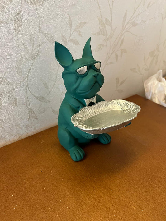 Handmade Bulldog Tray Decor, Funny Dog Sculpture, Polyester Modern Home Accent, French Bulldog Figurine Gift